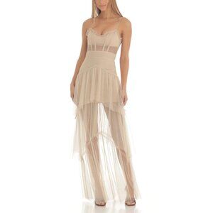 LUCY IN THE SKY Mesh Corset Maxi Dress Sz XS